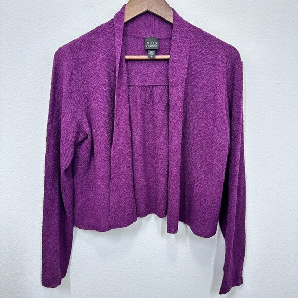 Eileen Fisher Bright Purple 100% Wool Cropped Long Sleeve Layering Sweater Med - Picture 1 of 5